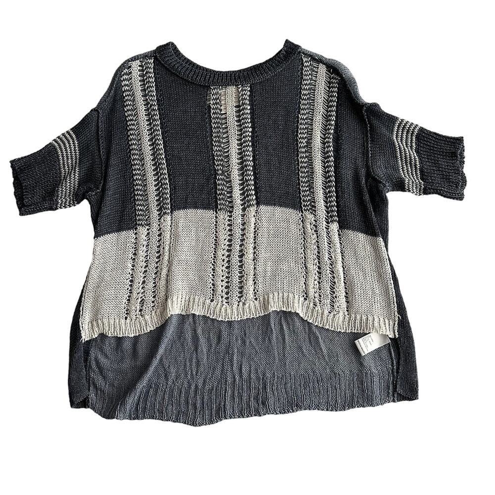 Brochu Walker 100% Linen Boxy Open Knit Short Sleeve Scoop Neck Sweater Tee S